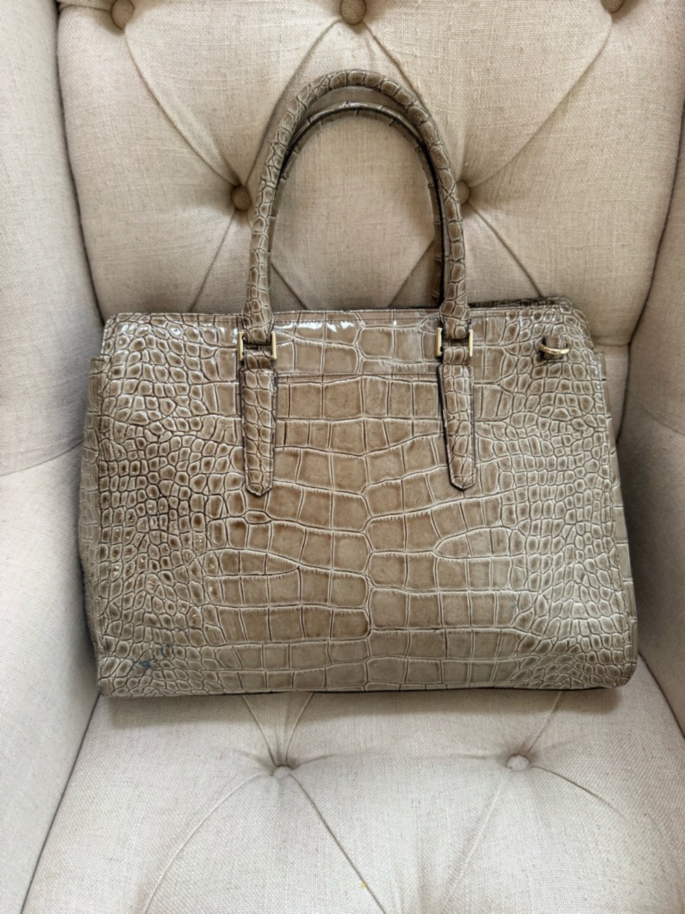 Brahmin Finley Carryall Croc Embossed Leather Taupe Melbourne Satchel Bag - Picture 4 of 10